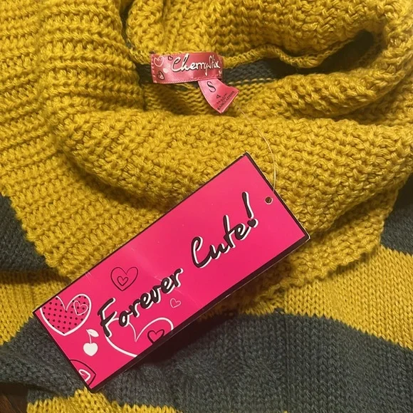 Cherrystix Girls Mustard Gray Stripe Knit Sweater Size S 4 NWT Fall Winter - Picture 2 of 11
